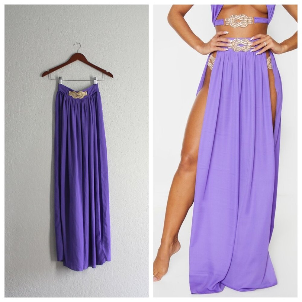 Pretty Little Thing Skirt Purple Chiffon Jewel Beach Dance flowy 0 00 2XS